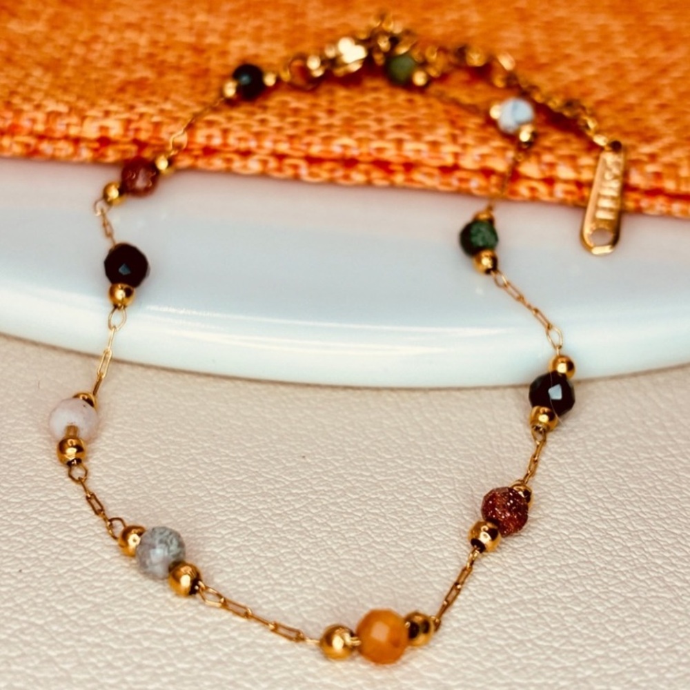 Elegant Gold Multicolor Natural Stones Beaded Dainty Chain Bracelet